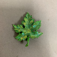 Load image into Gallery viewer, Vintage Iridescent Green Enamel Leaf Brooch Pin (2")
