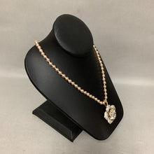 Load image into Gallery viewer, Vintage Nolan Miller Champagne Faux Pearl Necklace w/ Rhinestone Flower Enhancer Pendant (25&quot;)
