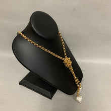 Load image into Gallery viewer, Vintage Goldtone Crystal Heart Lariat Tie Chain Necklace (36&quot;)
