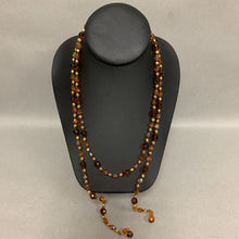 Load image into Gallery viewer, Vintage Aurora Borealis Amber Crystal Beaded Lariat Tie Necklace (46")

