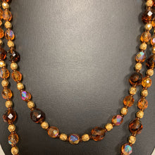 Load image into Gallery viewer, Vintage Aurora Borealis Amber Crystal Beaded Lariat Tie Necklace (46")
