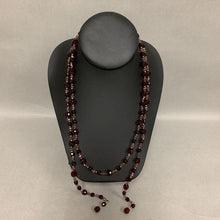 Load image into Gallery viewer, Vintage Aurora Borealis Purple &amp; Red Crystal Beaded Lariat Tie Necklace (46")
