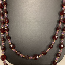 Load image into Gallery viewer, Vintage Aurora Borealis Purple &amp; Red Crystal Beaded Lariat Tie Necklace (46")
