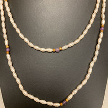 Load image into Gallery viewer, Vintage Freshwater Pearl Amethyst Gold Beaded Necklace (34")
