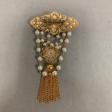 Load image into Gallery viewer, Vintage Victorian Style Goldtone Faux Pearl Swag Brooch Pin (4.5")
