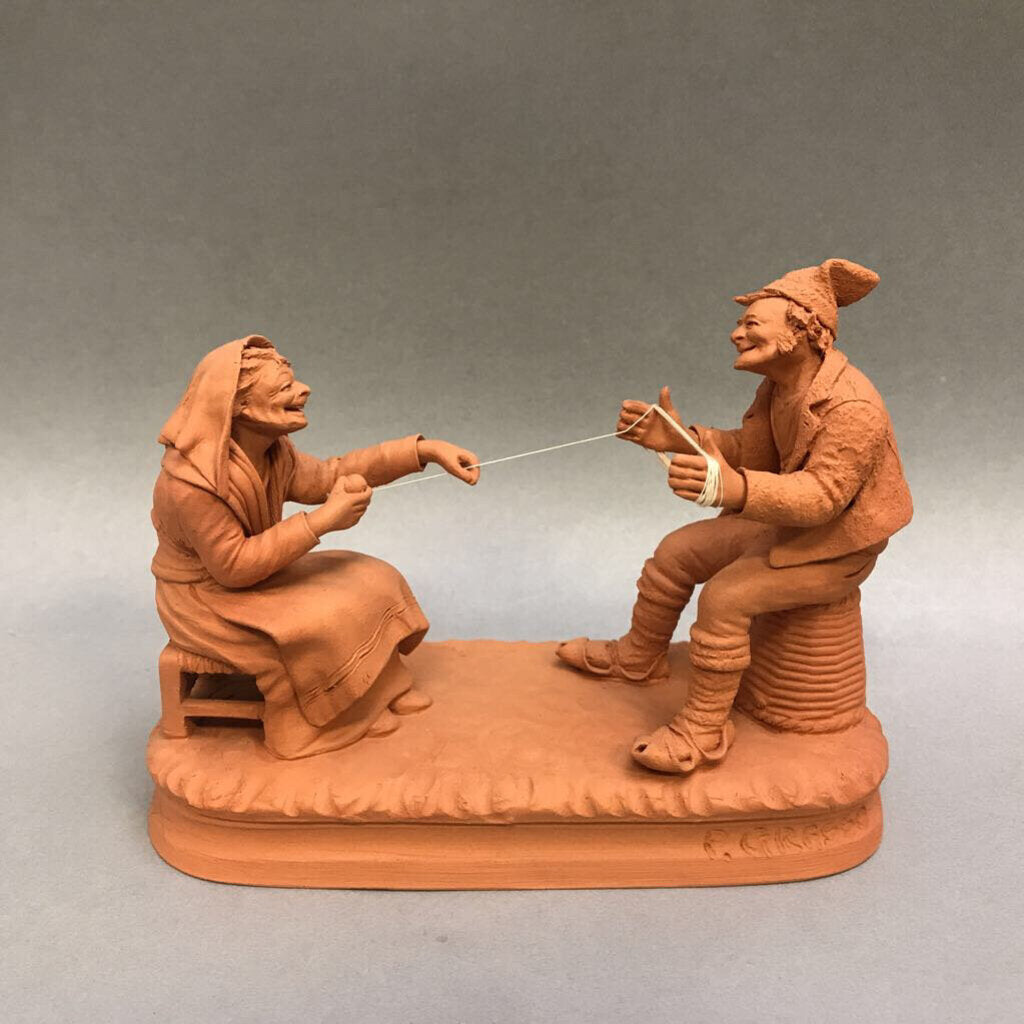 P. Grasso Terracotta Figurine - Winding Thread on Bobbin (4.5