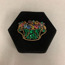 Load image into Gallery viewer, Vintage Czech Crystal Rhinestone Enamel Flower Basket Brooch Pin (2.5&quot;)
