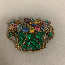 Load image into Gallery viewer, Vintage Czech Crystal Rhinestone Enamel Flower Basket Brooch Pin (2.5&quot;)
