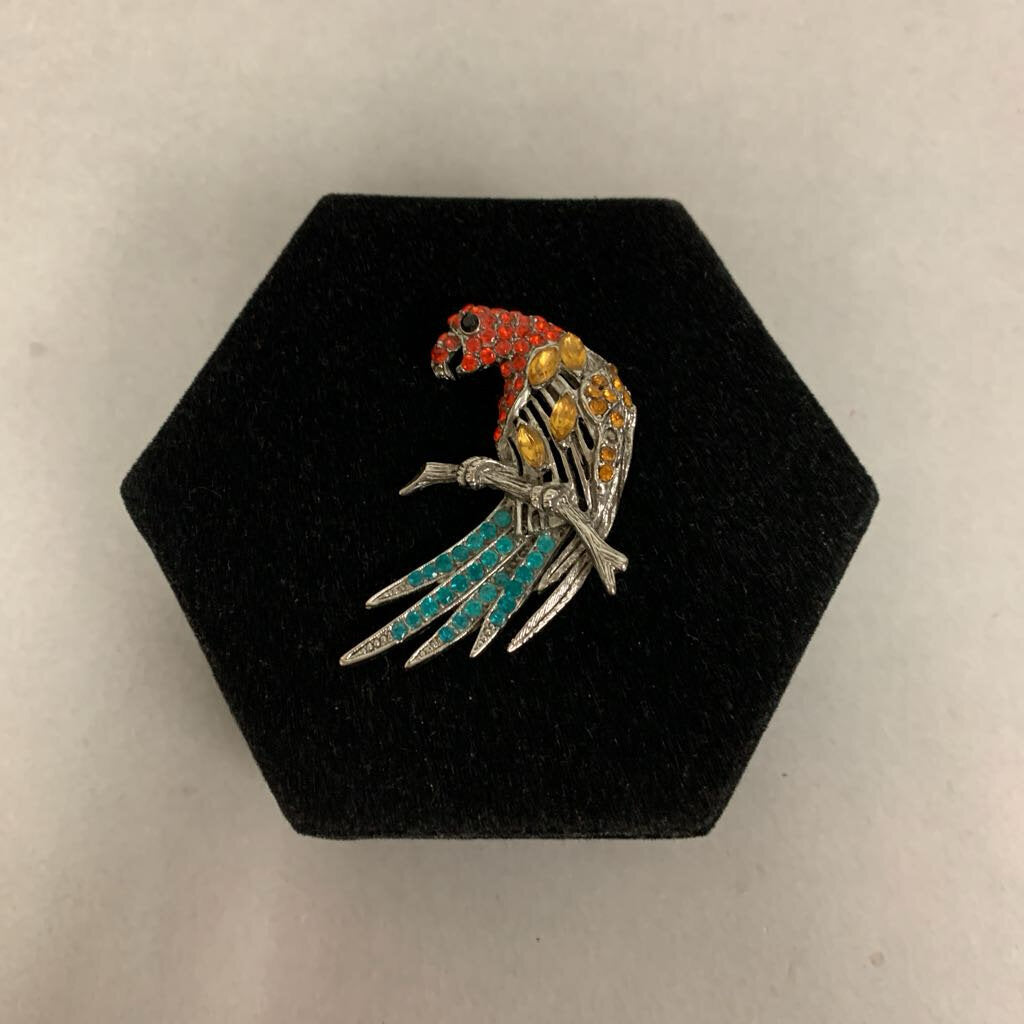 Vintage Thelma Deutch Rhinestone Parrot Brooch Pin (2