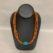 Load image into Gallery viewer, Jay King Amber Chip Bead Layered Turquoise Focal Bead Necklace (23&quot;)
