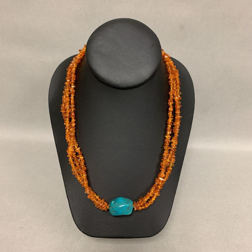 Jay King Amber Chip Bead Layered Turquoise Focal Bead Necklace (23