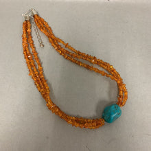 Load image into Gallery viewer, Jay King Amber Chip Bead Layered Turquoise Focal Bead Necklace (23&quot;)
