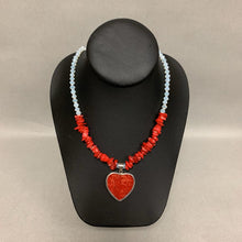 Load image into Gallery viewer, Sterling Red Coral Heart Pendant on Coral Chunk &amp; Opaline Beaded Necklace (23&quot;)
