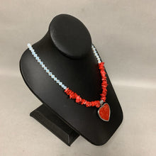 Load image into Gallery viewer, Sterling Red Coral Heart Pendant on Coral Chunk &amp; Opaline Beaded Necklace (23&quot;)
