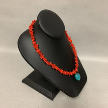 Load image into Gallery viewer, Turquoise Pendant on Red Coral Chip Beaded Necklace (20&quot;)
