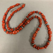 Load image into Gallery viewer, Carolyn Pollack Red Coral Stamped Sterling Beaded Necklace (39&quot;)
