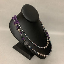 Load image into Gallery viewer, Tica Rosa Gray Pearl Amethyst Metallic Beaded Necklace (50&quot;)
