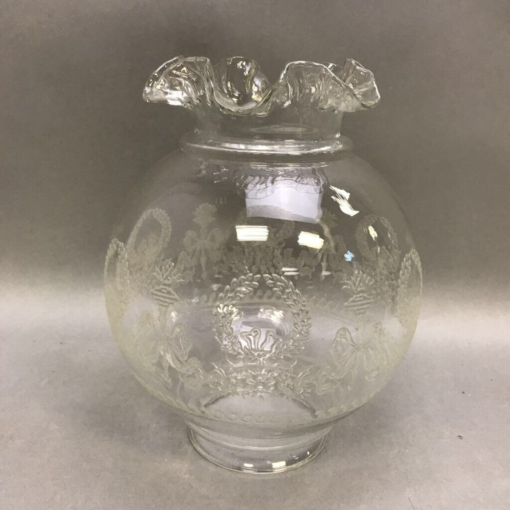Vintage Etched Glass Lamp Ruffle Globe Shade Made in France (9