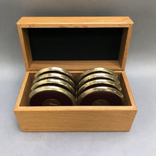 Load image into Gallery viewer, 8pc &quot;N&quot; Brass/Leather Coaster Set In Wooden Box (5x5x9) &quot;9pcs&quot;
