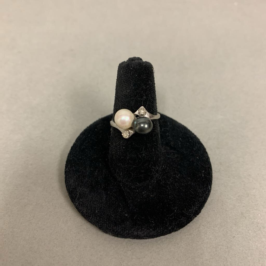 10K White Gold Pearl Topaz Ring sz 4 (2.7g)