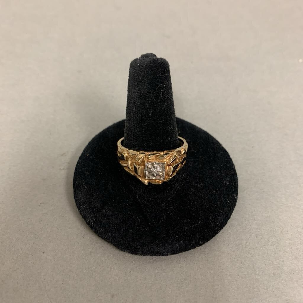 10K Plumb Gold Nugget Diamond Ring sz 9 (4.2g)