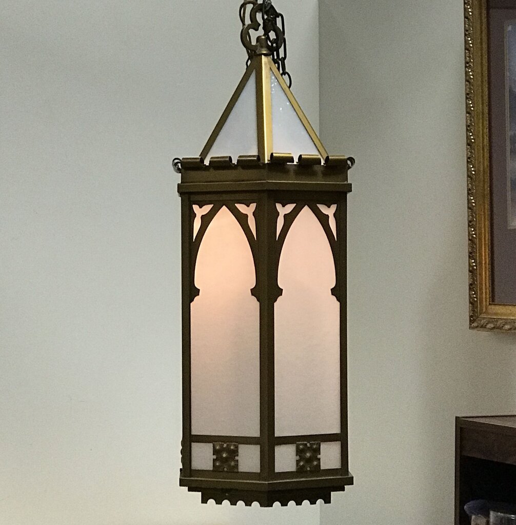 Vintage Gothic-Style Hexagonal Hall Lantern Hanging Light Fixture (~34