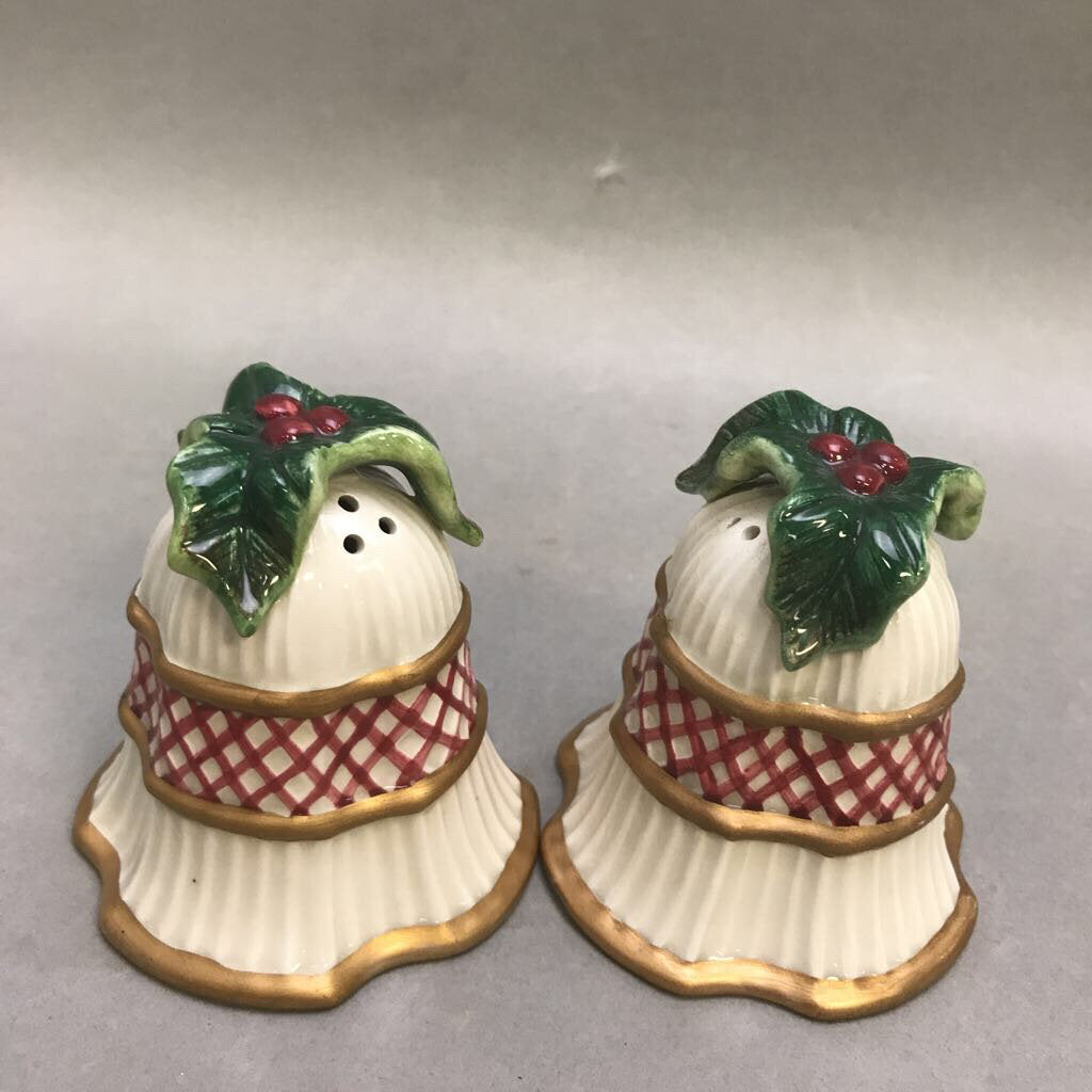 Fitz & Floyd Ceramic Holiday Bell Salt & Pepper Shakers