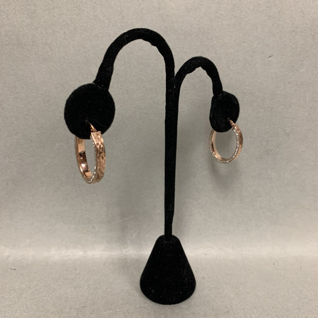 Italian Rose Gold Plated Sterling Sparkle Hoop Earrings (1