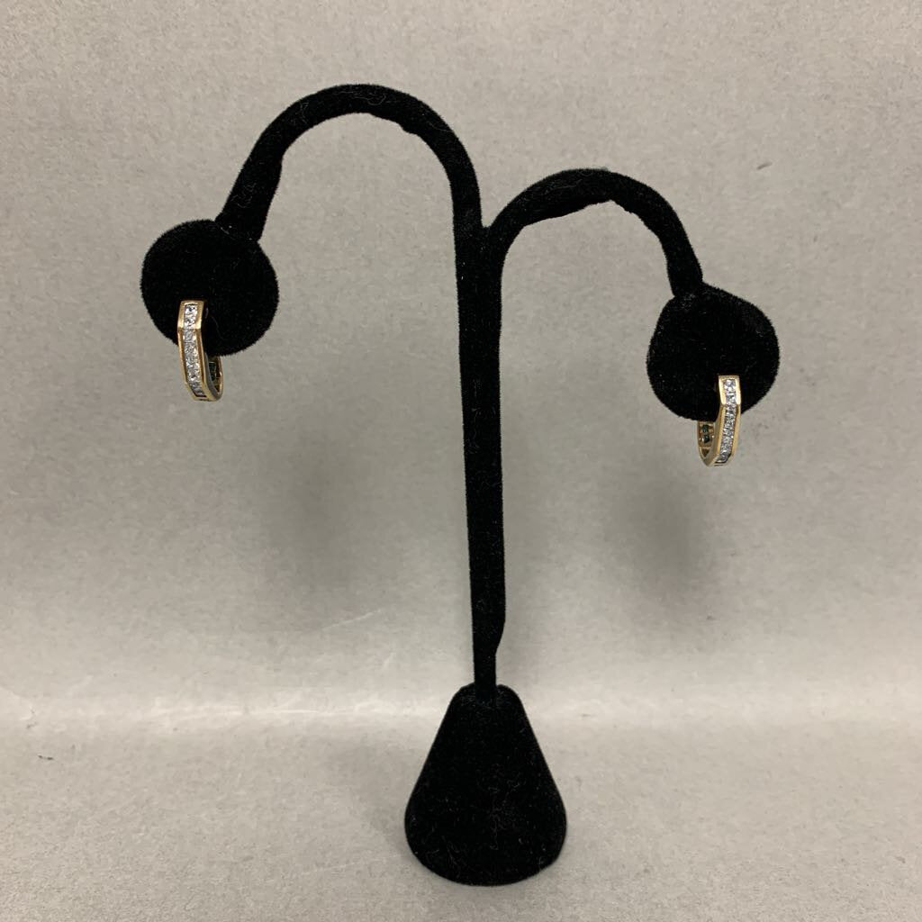 Gold Plated Sterling Cubic Zirconia Hinged Hoop Earrings (0.75