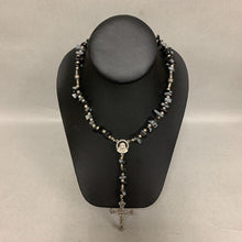 Load image into Gallery viewer, Snowflake Obsidian Chunk Silvertone Beaded Rosary (18&quot; w/ 5&quot; Drop)
