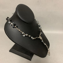 Load image into Gallery viewer, Snowflake Obsidian Chunk Silvertone Beaded Rosary (18&quot; w/ 5&quot; Drop)
