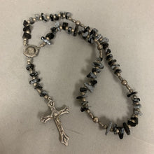 Load image into Gallery viewer, Snowflake Obsidian Chunk Silvertone Beaded Rosary (18" w/ 5" Drop)
