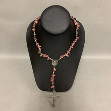 Load image into Gallery viewer, Rhodonite Chunk Silvertone Beaded Rosary (18&quot; w/ 5&quot; Drop)
