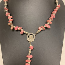 Load image into Gallery viewer, Rhodonite Chunk Silvertone Beaded Rosary (18&quot; w/ 5&quot; Drop)
