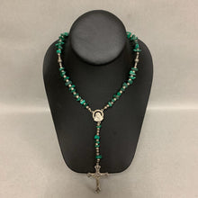 Load image into Gallery viewer, Malachite Chunk Silvertone Beaded Rosary (18&quot; w/ 5&quot; Drop)

