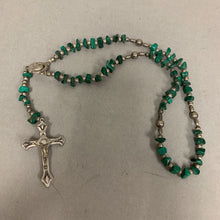 Load image into Gallery viewer, Malachite Chunk Silvertone Beaded Rosary (18" w/ 5" Drop)
