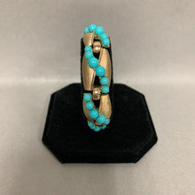 Load image into Gallery viewer, Vintage Trifari Brushed Goldtone Turquoise Cabochon Bracelet Signed (7&quot;)
