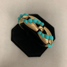 Load image into Gallery viewer, Vintage Trifari Brushed Goldtone Turquoise Cabochon Bracelet Signed (7&quot;)
