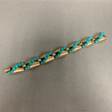 Load image into Gallery viewer, Vintage Trifari Brushed Goldtone Turquoise Cabochon Bracelet Signed (7&quot;)

