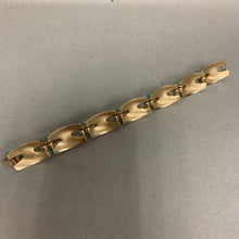 Load image into Gallery viewer, Vintage Trifari Brushed Goldtone Turquoise Cabochon Bracelet Signed (7&quot;)
