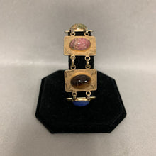 Load image into Gallery viewer, Vintage Gold Filled Carved Gemstone Scarab Link Bracelet Rare (7&quot;)
