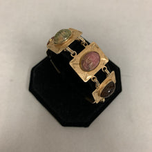 Load image into Gallery viewer, Vintage Gold Filled Carved Gemstone Scarab Link Bracelet Rare (7")
