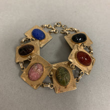 Load image into Gallery viewer, Vintage Gold Filled Carved Gemstone Scarab Link Bracelet Rare (7&quot;)
