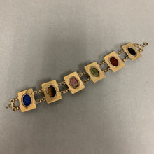 Load image into Gallery viewer, Vintage Gold Filled Carved Gemstone Scarab Link Bracelet Rare (7&quot;)
