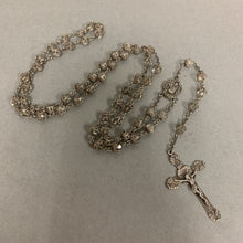 Load image into Gallery viewer, Vintage Sterling Filigree Clear Crystal Beaded Rosary (30&quot; w/ 7&quot; Drop)
