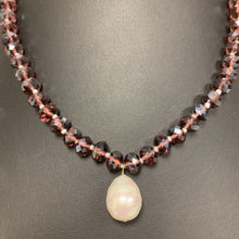 Load image into Gallery viewer, Baroque Pearl Pendant on Purple Crystal Beaded Magnetic Clasp Necklace (20&quot;)
