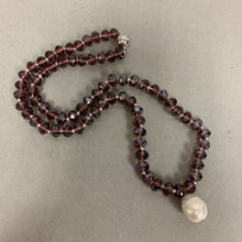 Load image into Gallery viewer, Baroque Pearl Pendant on Purple Crystal Beaded Magnetic Clasp Necklace (20&quot;)
