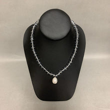Load image into Gallery viewer, Baroque Pearl Pendant on Gray Clear Crystal Beaded Magnetic Clasp Necklace (20&quot;)
