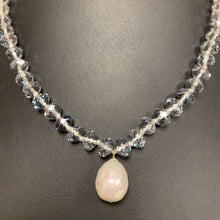 Load image into Gallery viewer, Baroque Pearl Pendant on Gray Clear Crystal Beaded Magnetic Clasp Necklace (20&quot;)
