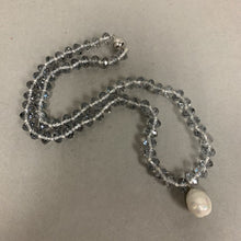 Load image into Gallery viewer, Baroque Pearl Pendant on Gray Clear Crystal Beaded Magnetic Clasp Necklace (20&quot;)
